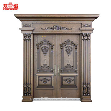 dignified hot-sell villa main gate design steel double door for entrance iron rolling board carving leaf and frame